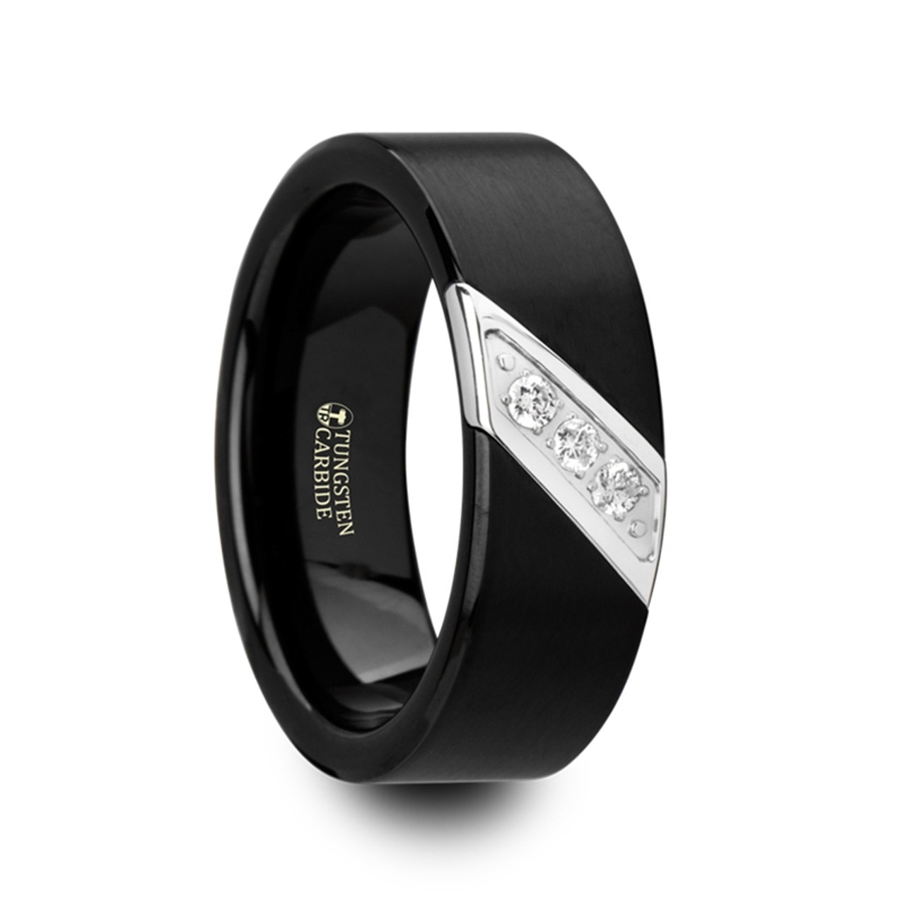 Hippias Black Satin Finished Tungsten Carbide Men S Wedding Band Hippias Black Satin Finished Tungsten Carbide Men S Wedding Band With Diagonal Diamonds Set In Stainless Steel