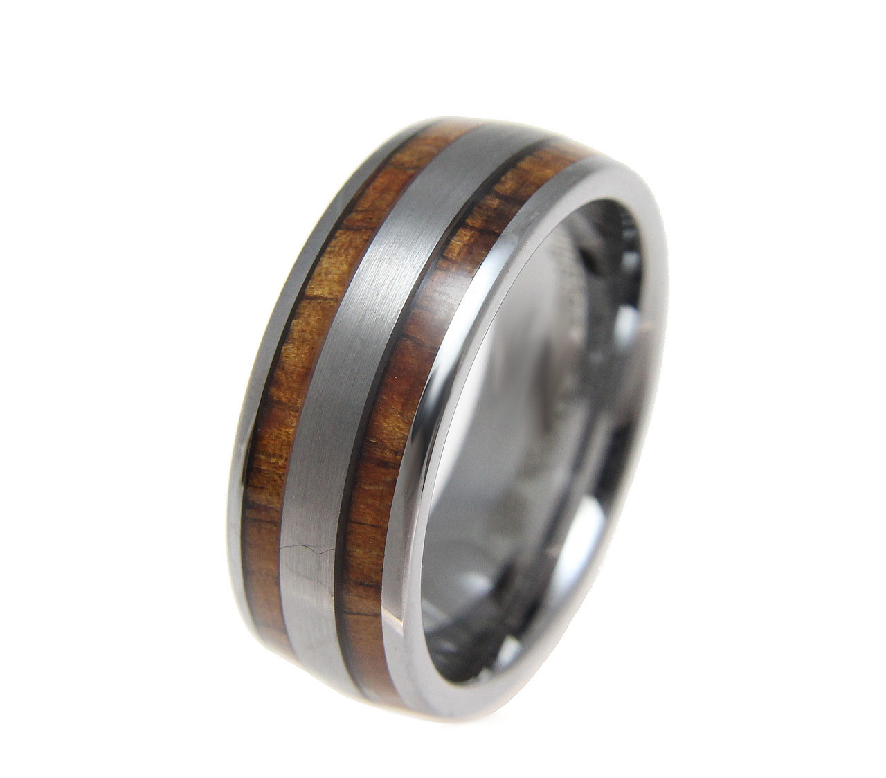 Domed Men S Tungsten Wedding Band With Hawaiian Koa Wood Inlay Domed Men S Tungsten Wedding Band With Hawaiian Koa Wood Inlay