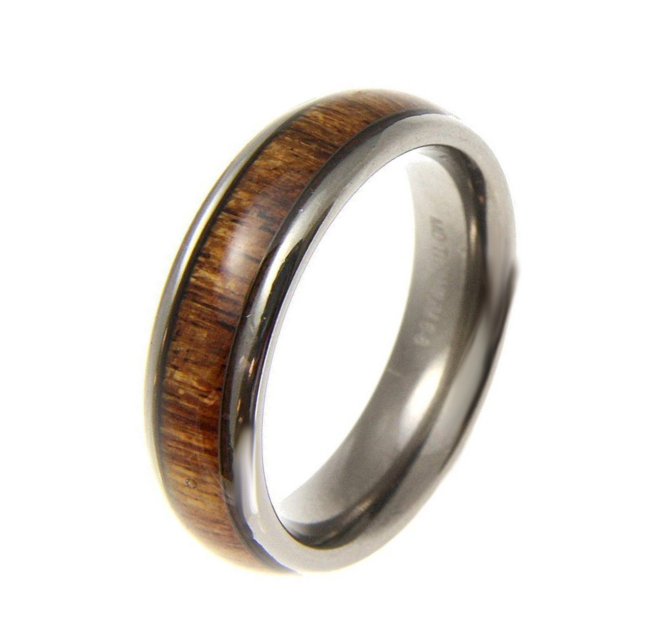 Anium Wedding Band With Hawaiian Koa Wood Inlay Dome Style Anium Wedding Band With Hawaiian Koa Wood Inlay Dome Style