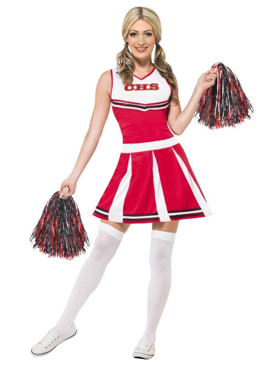 smiffys cheerleader highschool girl pom pom adult womens halloween costume 40065