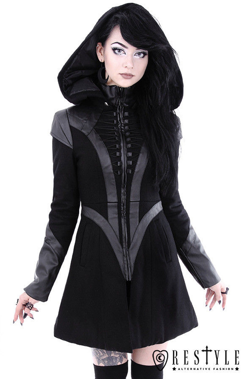 Restyle Future Goth Gothic Black Emo Punk Rocker Adult Womens Coat Jacket Fearless Apparel