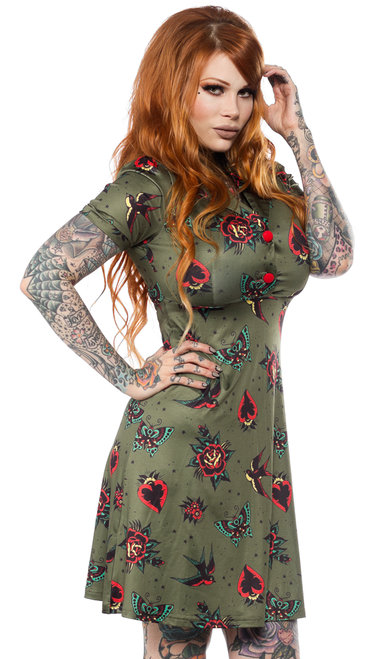 Sourpuss Lucy Fur Punk Rockabilly Black Cat Halloween 40/'s Rosie Dress SPDR362