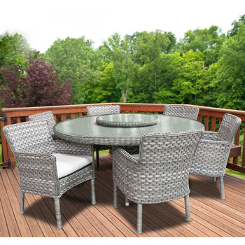 Lorca Outdoor 7pc Dining Set with 6 Arm Chairs and 67" Round Table Lorca Outdoor 7pc Dining Set with 6 Arm Chairs and 67" Round Table