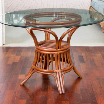 Universal Round Dining Table with round glass top in Sienna finish Universal Round Dining Table with round glass top in Sienna finish
