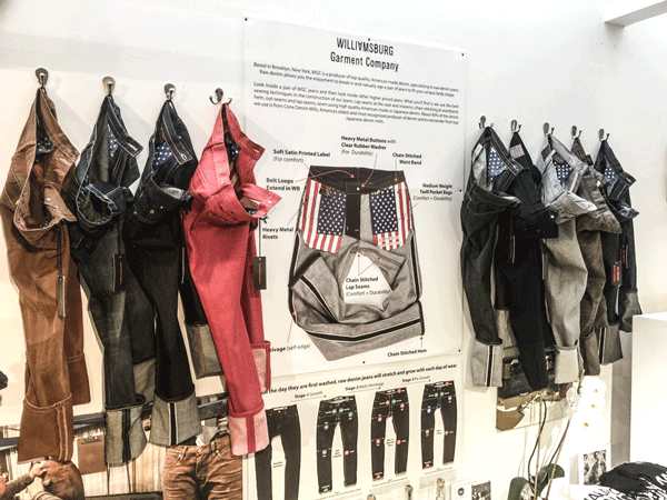Jeans display inside Williamsburg Garment Co. denim store Jeans display inside Williamsburg Garment Co. denim store