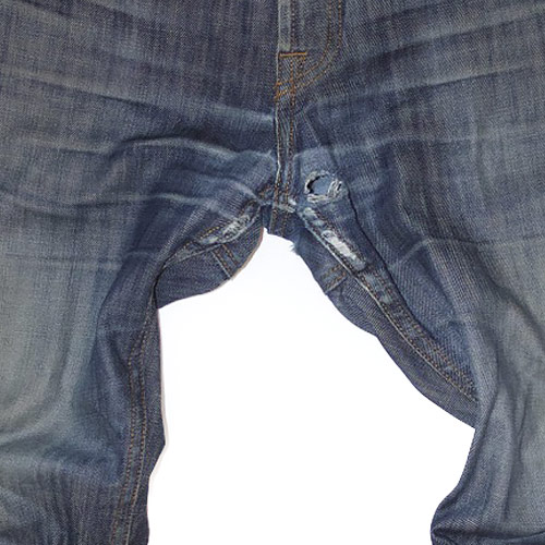 Repair jeans crotch with holes using denim darning.