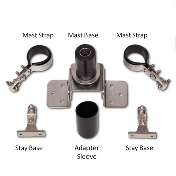 Shown here are all of the wind generator pole mount components that are included in this kit - all hardware is 316 SS. Shown here are all of the wind generator pole mount components that are included in this kit - all hardware is 316 SS.