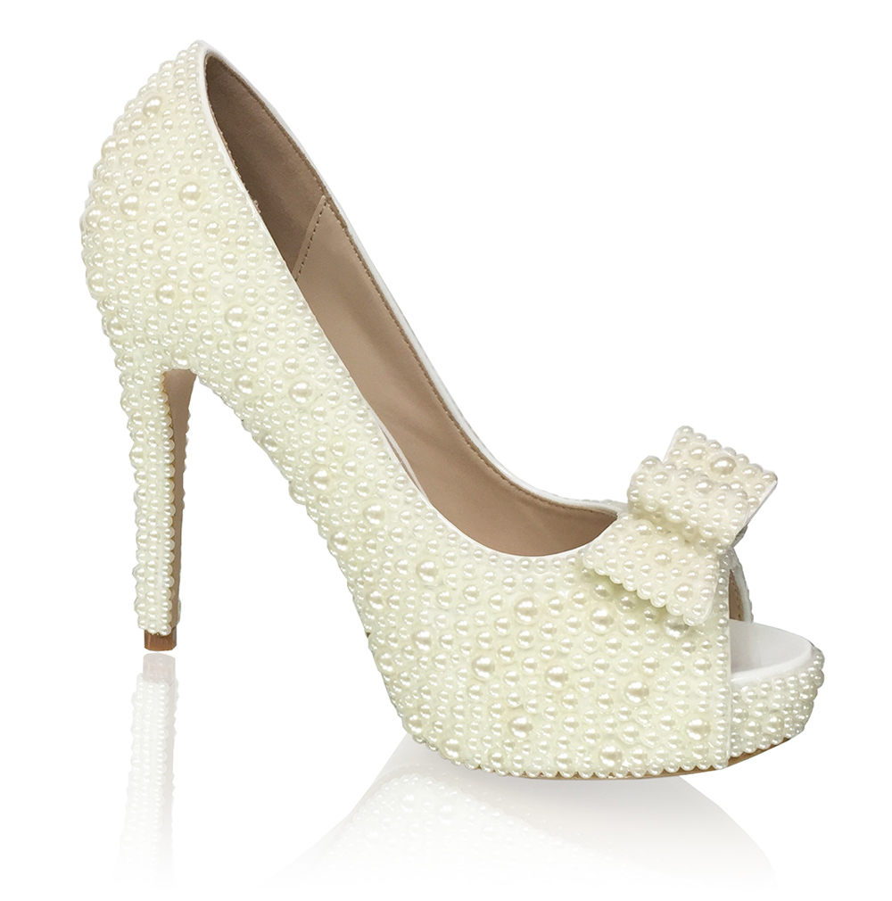 Pearl Bridal Heels with Bow Accent