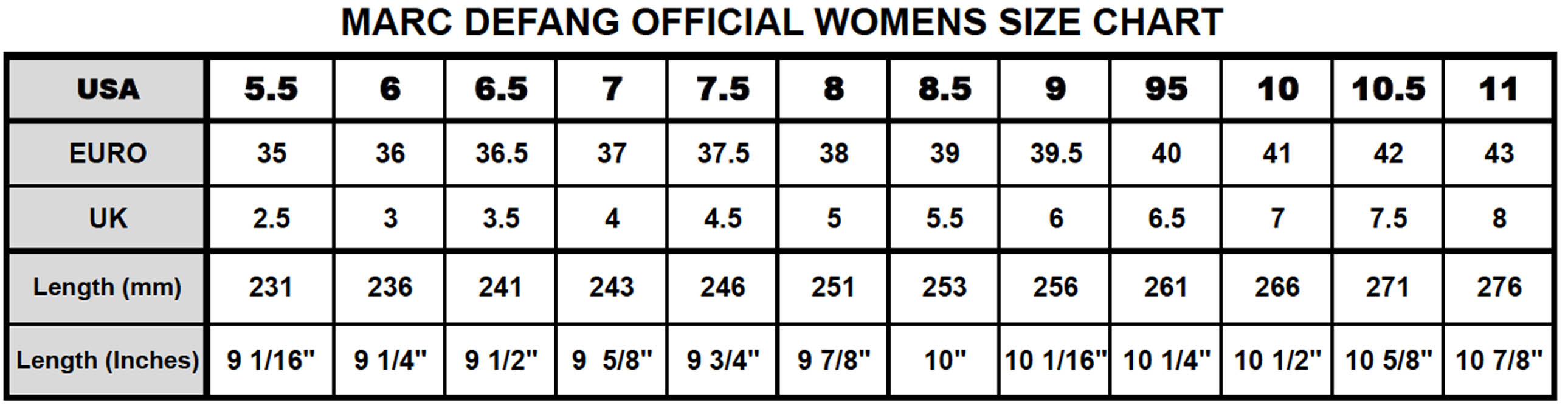 Marc New York Size Chart