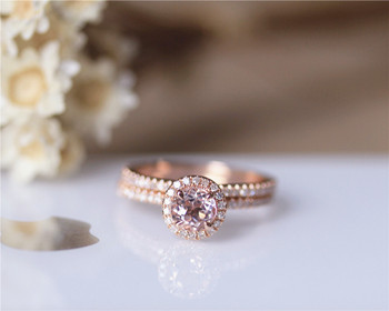 VS 5mm Pink Morganite Ring Set Wedding Ring Set Diamonds Ring Set Solid 14K Rose Gold VS 5mm Pink Morganite Ring Set Wedding Ring Set Diamonds Ring Set Solid 14K Rose Gold