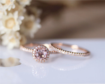 VS 5mm Pink Morganite Ring Set Wedding Ring Set Diamonds Ring Set Solid 14K Rose Gold VS 5mm Pink Morganite Ring Set Wedding Ring Set Diamonds Ring Set Solid 14K Rose Gold
