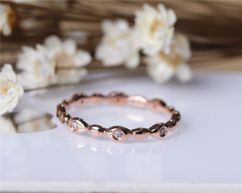 Vintage Wedding Band Bezel Solid 14K Rose Gold Diamond Band Half Eternity Promise Band Vintage Wedding Band Bezel Solid 14K Rose Gold Diamond Band Half Eternity Promise Band