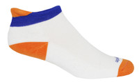 Soft Heel Tab Shorty Alpacor® Performance Socks In White, Orange & Blue. Soft Heel Tab Shorty Alpacor® Performance Socks In White, Orange & Blue.