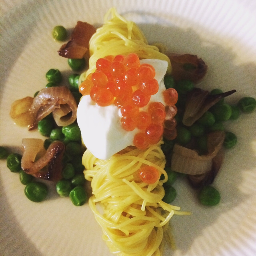 CAVIAR STAR RECIPE #9 - Salmon Caviar with Saffron Angel Hair Pasta & Fresh Peas