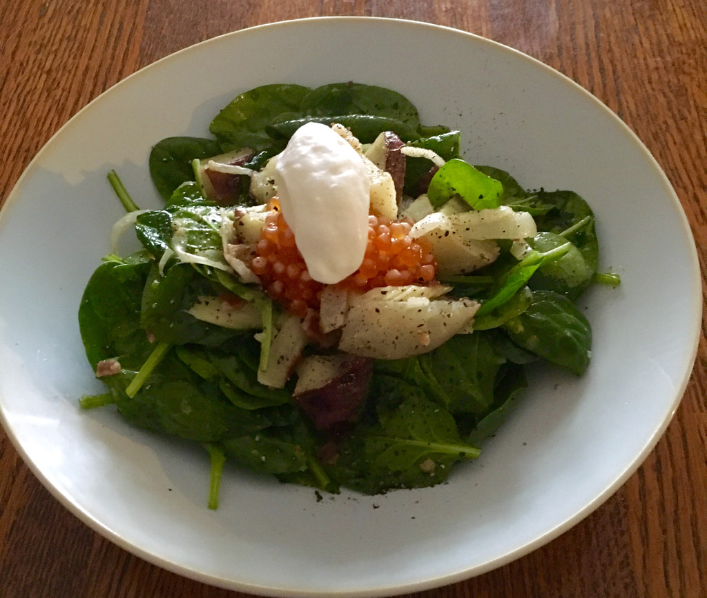 Caviar Star Recipe #26 - Roasted Potato and Spinach Salad with Smoked Trout Caviar