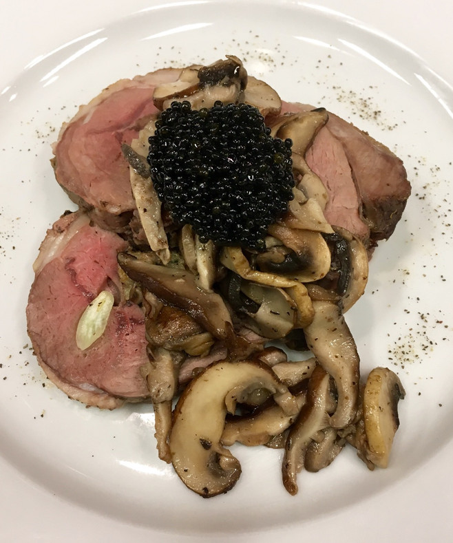 Caviar Recipes - Leg of Lamb with Mushrooms & Hackleback Caviar