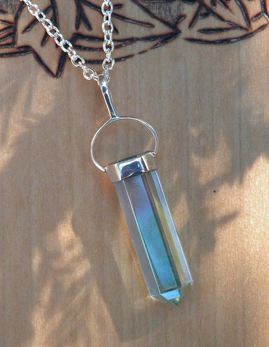 Aqua Aura Pendulm Necklace . Communication, Truth, Spirituality, Protection