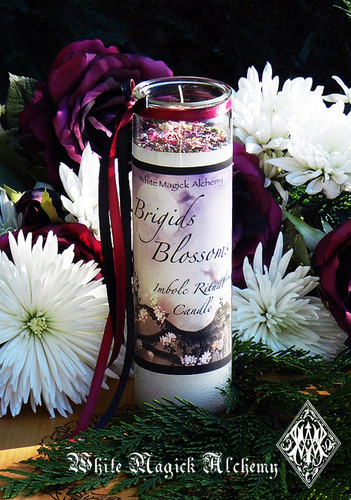 Brigids Blossoms Imbolc Glass Vigil Candle . Flourishing Abundance, Renewal, Fertility