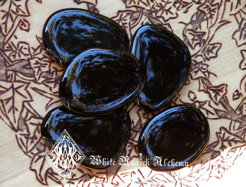 Black Obsidian Gemstone Flat Large Palm Stones for Stress, Negativity