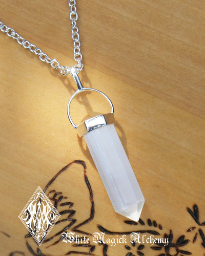 Selenite Point Pendulum Necklace Sterling Silver