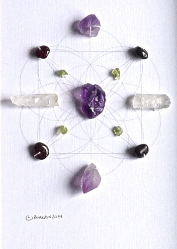 Crystal Grid CRYSTAL VISON with Amethyst, Peridot, Garnet and Crystal Quartz