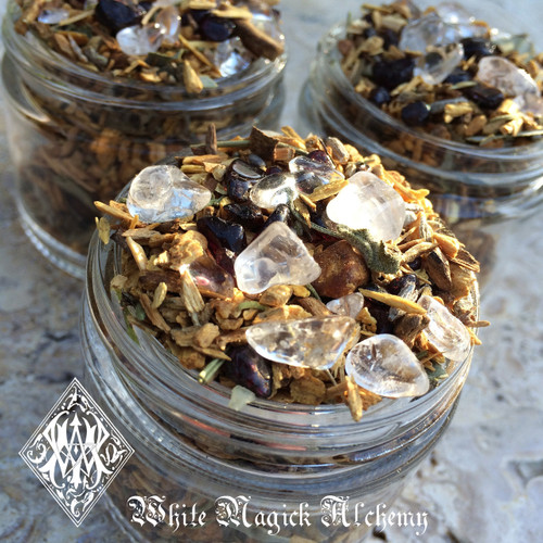 Shamans Crystal Incense Potion . Sacred Wood Smudging Incense Blend with Palo Santo, Sage, Herbs and Crystals, Clearing, Banishing