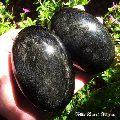 Silver Sheen Black Obsidian Gemstone Jumbo Palm Stones