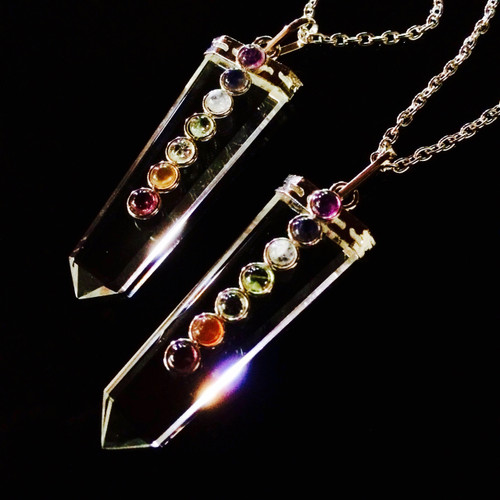 Quartz Chakra Pendant Necklace in Silver