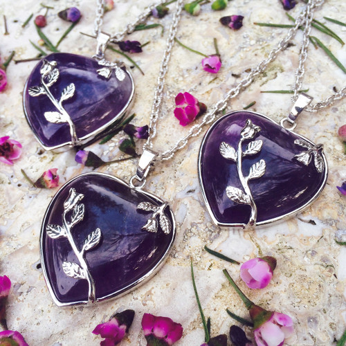 Amethyst Gemstone Heart Pendants, The Stone of Love, Healing, Change & Balance