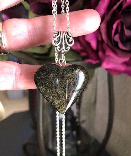 Black Obsidian Heart Pendants with Gold Sheen for Defecting Negative Energies, Stress, Peace, Change, Growth & Karma
