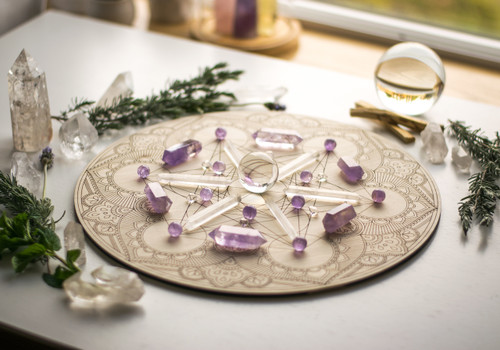 Sacred Geometry Metatron's Cube Mandala Wooden Crystal Grid Altar Board Large 14"