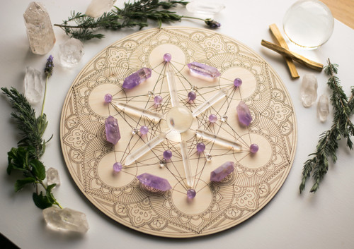 Sacred Geometry Metatron's Cube Mandala Wooden Crystal Grid Altar Board Large 14"