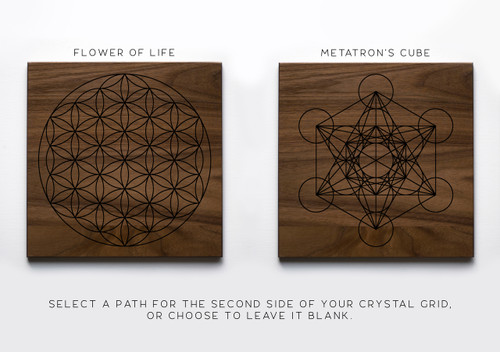 Sacred Geometry Flower of Life or Metatron's Cube with Mandala 7" Walnut Crystal Grid Altar Board