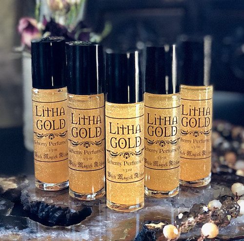 Litha Gold Alchemy Perfume Gilded in 24 Karat Gold - Roll-On for Summer Solstice, Love & Faeries