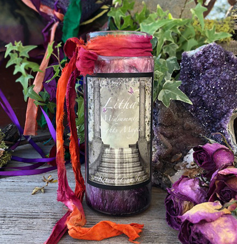 Litha Midsummers Night Magic Glass Vigil Candle . Summer Solstice, Midsummer Magic