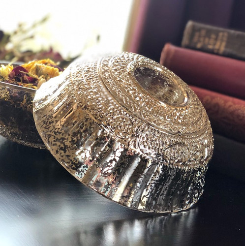 Vintage Victorian Distressed Gilded Mercury Glass Offering Bowl