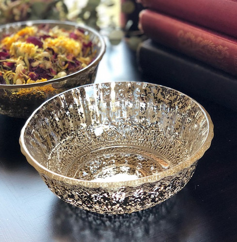 Vintage Victorian Distressed Gilded Mercury Glass Offering Bowl