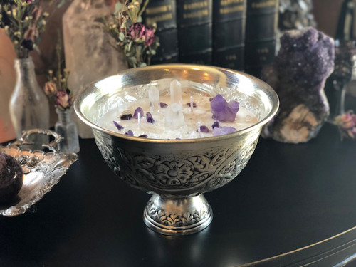 Crystal Goddess Gemstone Chalice with Amethyst & Quartz - Alchemy Ritual Sacred Crystal Chalice Candles