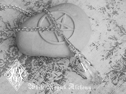 DIVINITY . Swarovski Crystal Magickal Prism Divination Pendulum Necklace . Silver Filigree Pendant