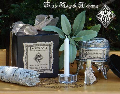 Sacred Sage Herbal Clearing Smudge Set for Cleansing and Clearing the Home/Yourself of Negativity, Banishing, Protection