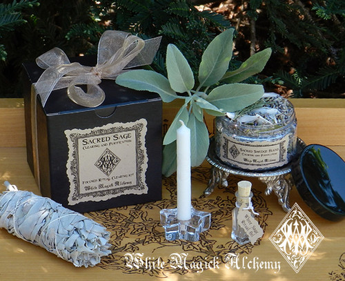 Sacred Sage Herbal Clearing Smudge Set for Cleansing and Clearing the Home/Yourself of Negativity, Banishing, Protection