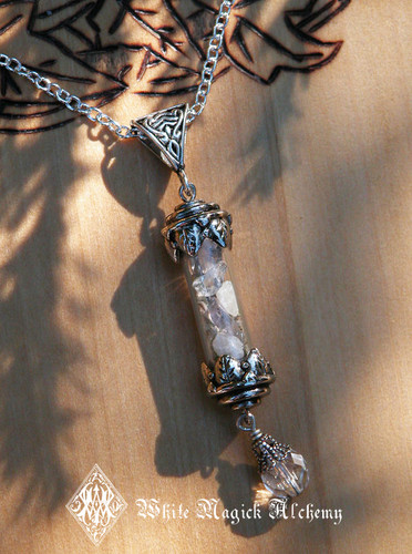 Witches Wisdom Alchemy Pendant Charm Necklace . Sacred Sage, Crystal Quartz, Healing, Spiritual Awakening, Abundance