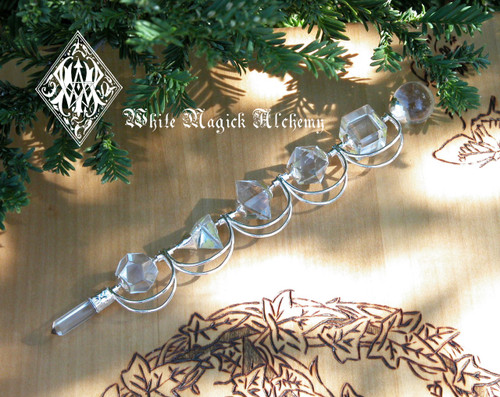 Crystal Quartz Gemstone Wand . 5 Hand Cut Stones, Crystal Quartz Ball and Point . Ultimate Power Stone . Protection, Healing, Mental Clarity, Balance, Spiritual Workings