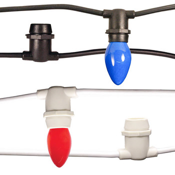 10 Amp E12 Heavy Duty String Light - 50ft Rolls - Shown with C7 Bulb (not included) 10 Amp E12 Heavy Duty String Light - 50ft Rolls - Shown with C7 Bulb (not included)