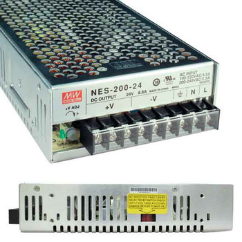 24v 200w Meanwell Power Supply - Front and Side View 24v 200w Meanwell Power Supply - Front and Side View
