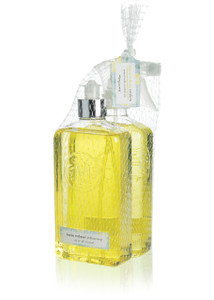 Yellow Kitchen Soap and Surface Cleaner bottles packaged together in netting