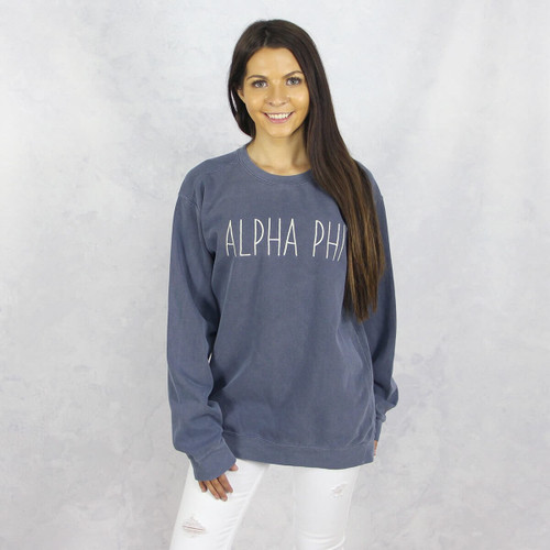 Alpha Phi Embroidered Sweatshirt in Blue by Comfort Colors