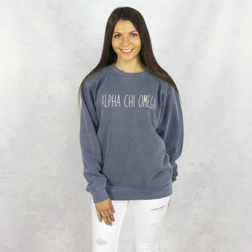 Alpha Chi Omega Embroidered Sweatshirt in Blue by Comfort Colors