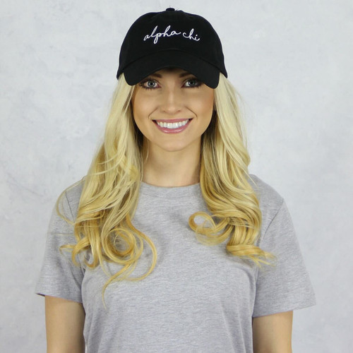 Alpha Chi Omega Dad Baseball Hat in Black
