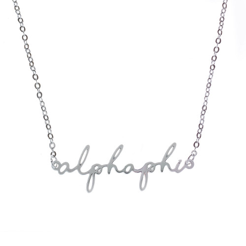 Alpha Phi Silver Script Necklace